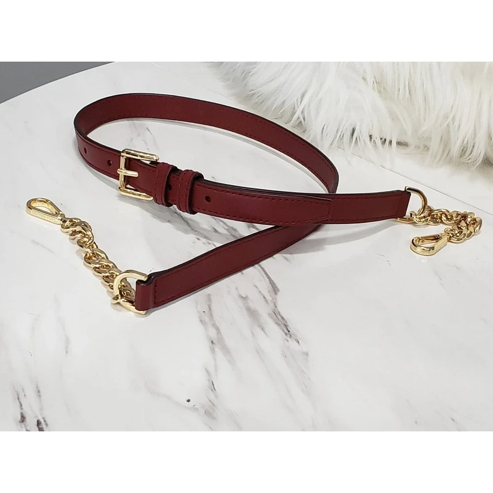 NEVER USED REPLACEMENT STRAP‎ MICHAEL KORS BURGUNDY MAROON GOLD CHAIN LEATHER